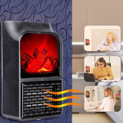 Flame Heater 500W Mini Portable Electric Fireplace Warmer With Remote