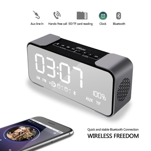 Digital Dual Alarms Clock with Bluetooth Speaker and Large LED Display